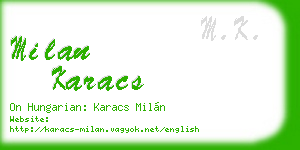 milan karacs business card